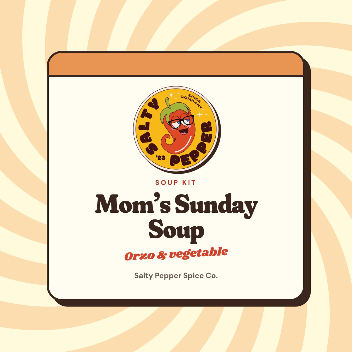 Mom’s Sunday Soup kit by Salty Pepper Spice Co. (label card)
