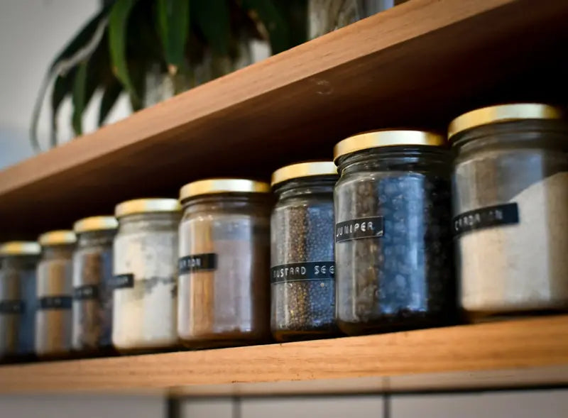 Shelves of spice jars